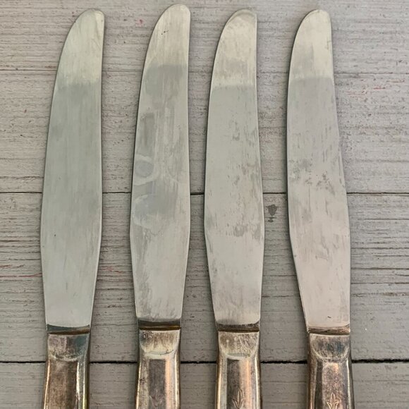 4 Meriden Silverplate Delight Knives Dinner Knife Floral Vintage 50s HTF Set 8.5 - Picture 5 of 10